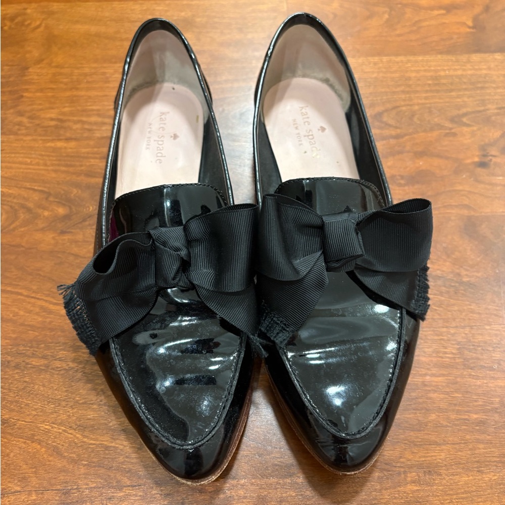 kate spade Black Patent Bow Loafers
